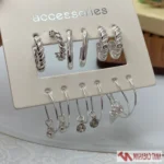 ست ۶ جفت گوشواره نقره‌ای حلقه‌ای برند Accessories - Image 4