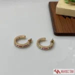 گوشواره نیم‌حلقه طلایی نگین‌دار آبکاری طلا - Image 2