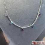 گردنبند زنانه نگین آویزدار چندرنگ نقره‌ای - Image 2
