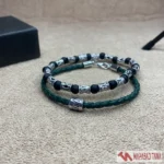 ست دستبند مردانه مهره‌ای و چرمی سبز تیره