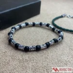 ست دستبند مردانه مهره‌ای و چرمی سبز تیره - Image 3
