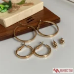 گوشواره حلقه‌ای سه‌تایی طلایی براق (ست ۳ سایز)