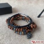 پک دستبند مردانه ترکیبی مهره‌ای و چرمی